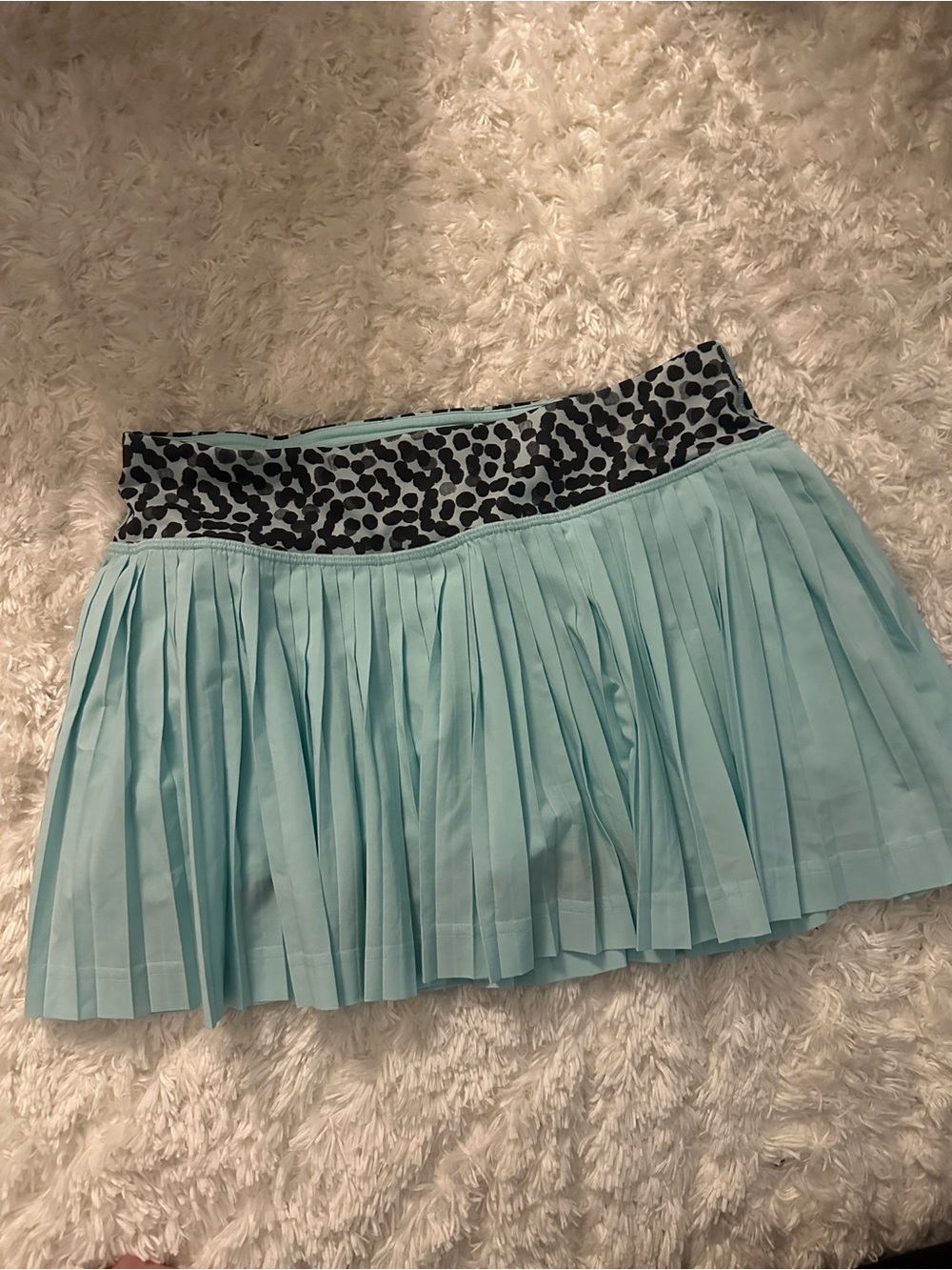 lululemon athletica Pleated Aqua Mini Skirt with Leopard Waistband